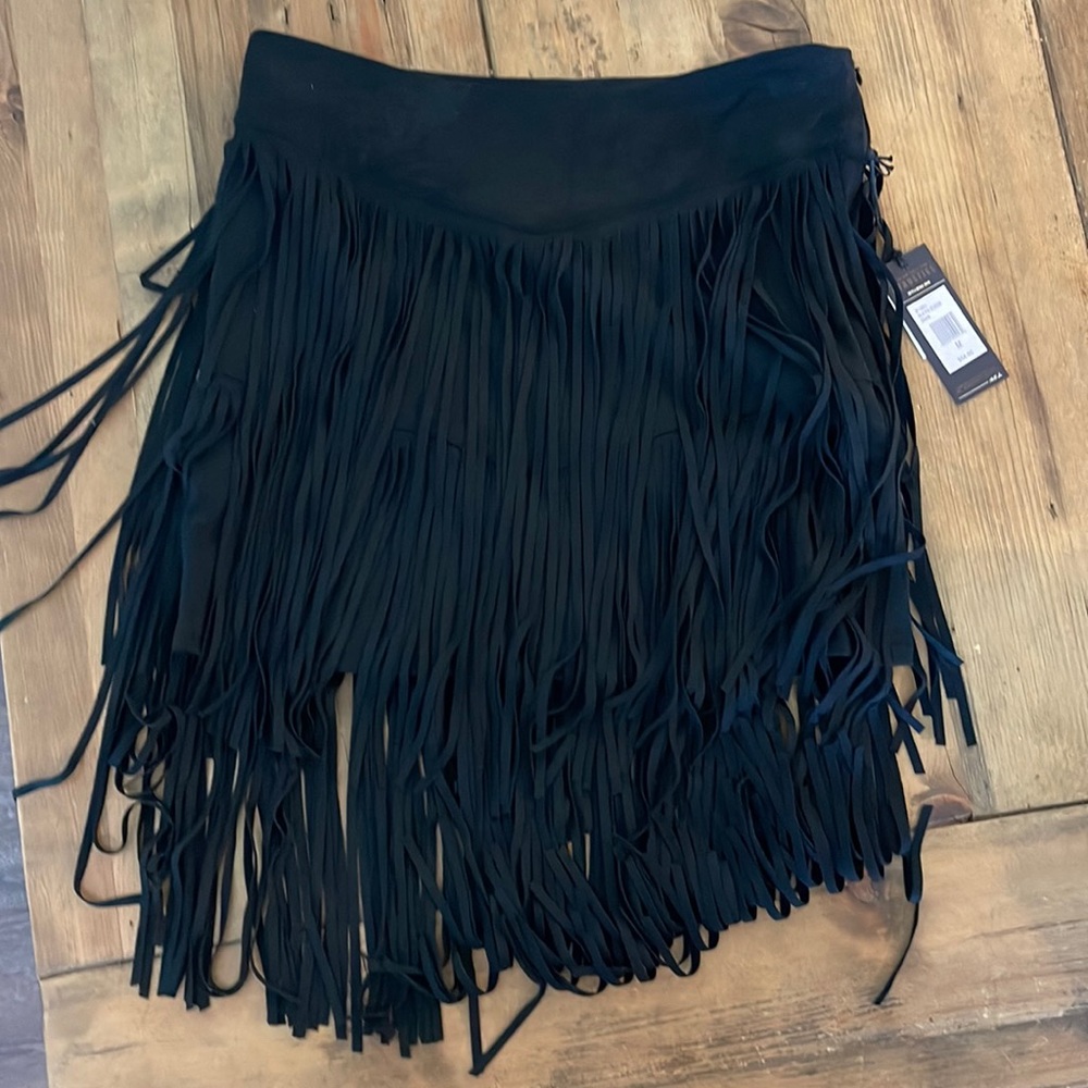 Idyllwind black faux fringe skirt medium